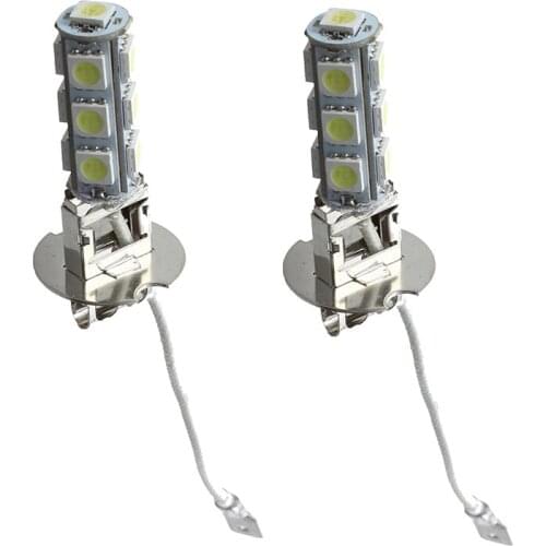 2 X H3 5050 SMD 13 LED WHITE CAR LIGHT BULB LAMP