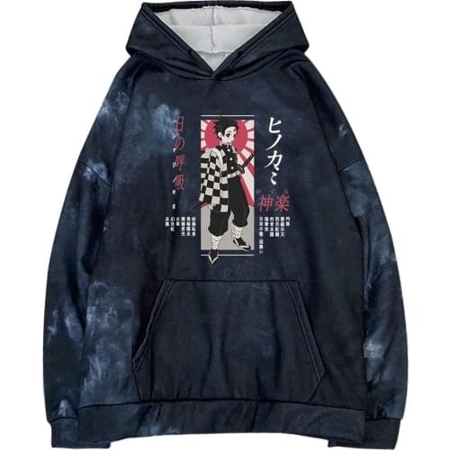 2021 Hot Japanese Anime Manga Demon Slayer Hoodie Men Harajuku Hip Hop Streetwear 2021 Fashion Tie-dye Clothes Casual Tops