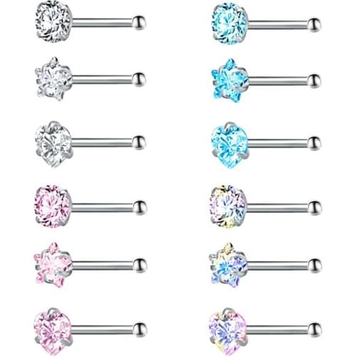 3 Pcs/ Set Stainless Steel Crystal Nose Ring 3mm AAA Zircon Women Surgical Steel Nose Piercing Set Needle Studs Body Jewelry