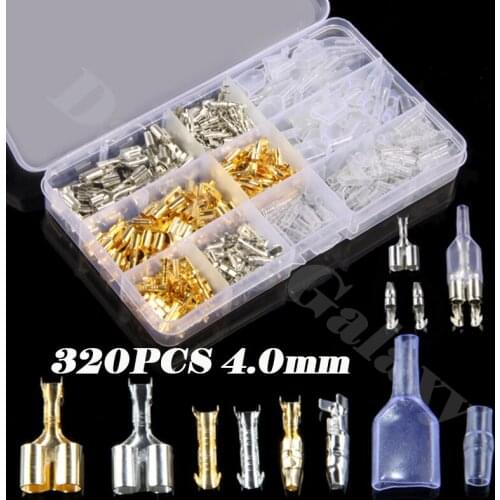 320PCS 4.0mm Car Motorcycle Brass Bullet Male Female Terminal Wire Connectors with Waterproof Insulation Covers