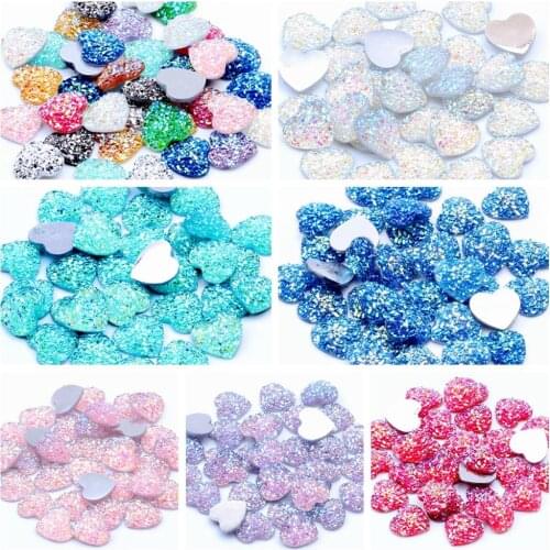 40pcs AB Resin 14mm Ore Heart Flatback Rhinestone Scrapbook DIY Wedding Ornaments Buttons Crafts