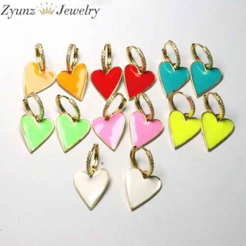 5 Pairs, New Design CZ Hoop Heart Drop Earrings Neon Fluorescence Earring Jewelry