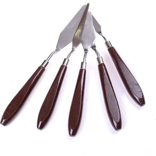 5Pcs Stainless Steel Mixed Palette Scraper Set Spatula Knives Wooden Handle Painting Knife Blade For Artist Oil Painting Tools