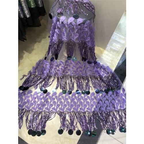 5yards embroidery fringel tessel fabric best quality african tulle mesh lace JRB-62903 Fashion design for sawing with many stone