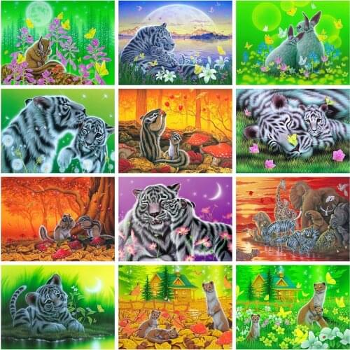 HUACAN Full Square Diamond Painting 5d Tiger Needlework DIY Diamond Embroidery Animal Mosaic Squirrel Wall Art Decor
