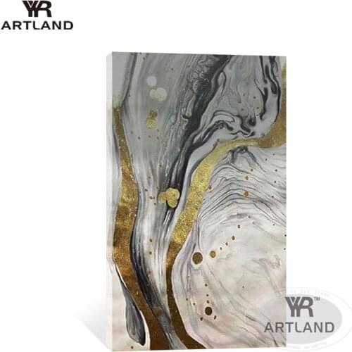 Large sizes Gold-plated Gray fluid painting Handmade canvas oil painting for living room Entrance backdrop home decor no frame