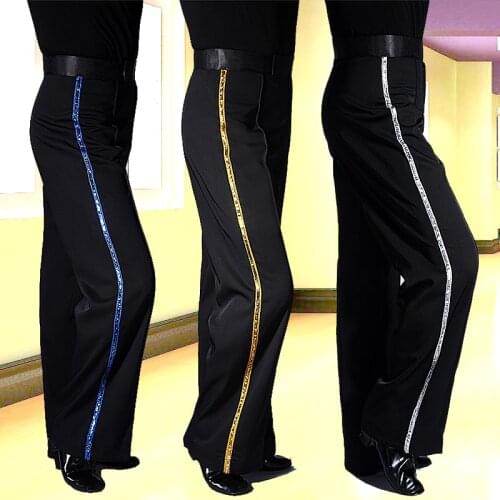 Gold SIde Stripe Latin Dance Pants Adult Black Trouser Rumba/ Samba/Chaca Male Standard Dance Wear Competitive Dance Pant VDB711