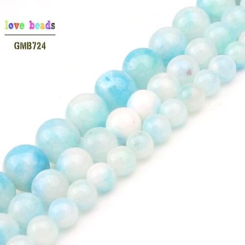 6mm 8mm 10mm Natural Stone Beads Sky Blue & White Persian Jades Beads for Jewelry Making DIY Handcraft 15'' Strand