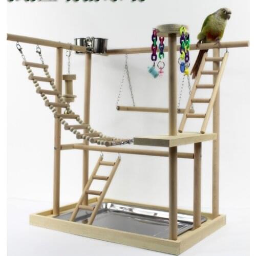 Wood Parrot Playground Bird Perch with Ladders Feeder Parrot Bite Toys Bird frame Stand Cage Bird Suspension Bridge WJ51228
