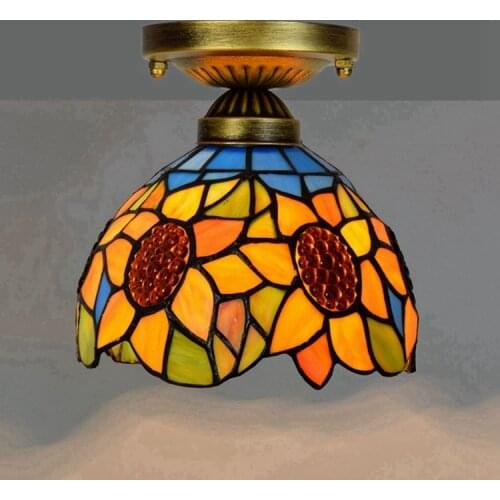 European Style 8-Inch 20cm Tiffany Colored Glass Corridor Balcony Small Ceiling Light Blue Taiyanghua Light