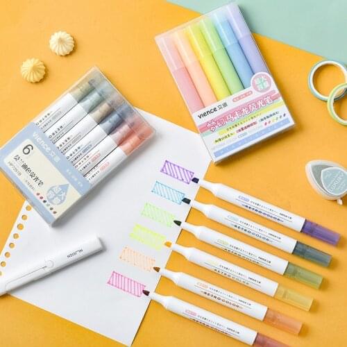 6Pcs/Set Fluorescent Highlighter Pen Markers Pastel Drawing Pen for Student School Office Supplies Cute Stationery