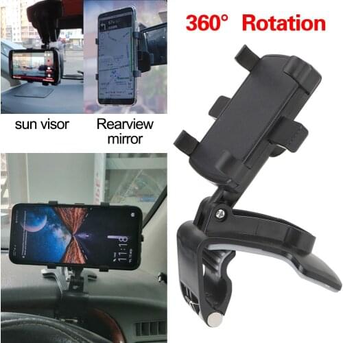 GPS Stand Sun Visor Mirror Dashboard Mount Car Grip Mobile Phone Fixed Bracket 360 Degrees Car Phone Holder Universal