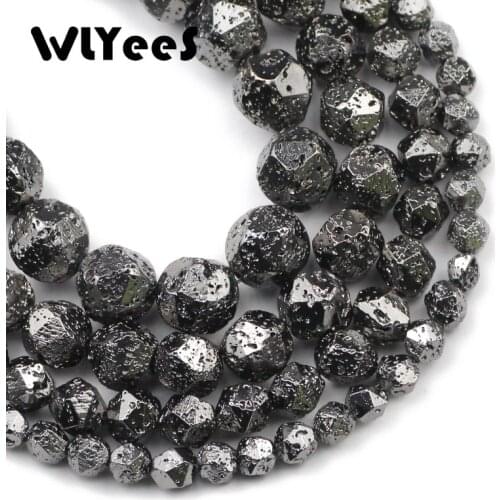 Gun Black Faceted Round Volcanic Lava Beads 6 8 10 12mm Natural Stone Spacer Loose Beads for Jewelry Making DIY Bracelet Earring