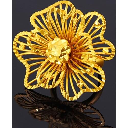 Big Flower Ring Women Wedding Party Jewelry Yellow Gold Filled Classic Present Gift