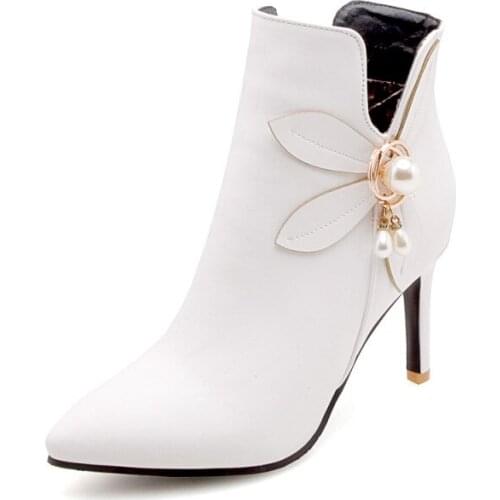 Big Size Ma'am Short boots Pure color Metal decoration Boot barrel High heel boots