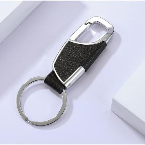 Leather Simple Business Keychain Key Ring Men Anti-rust Black Brown Key Ring Keyfob Accessories
