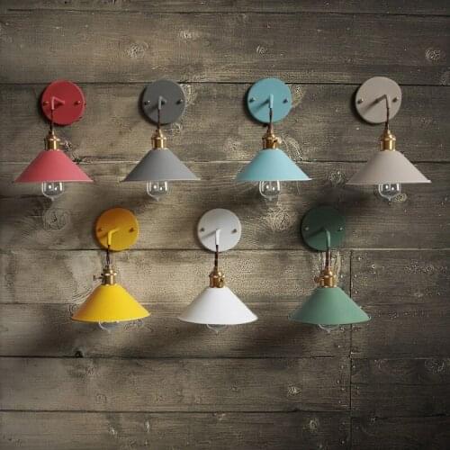 Nordic Vintage Loft Macaron Iron Painted Small Umbrella Wall Lamp LED E27 40W Socket Wall Sconce for Stair Aisle Home