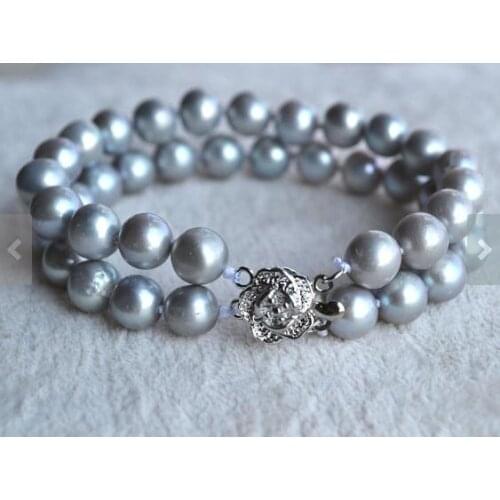 New Favorite Pearl Bracelet 2 row 7-8mm Gray Round Freshwater Pearl Bracelet Wedding Birthday Party Chirstmas Gift Women Jewelry