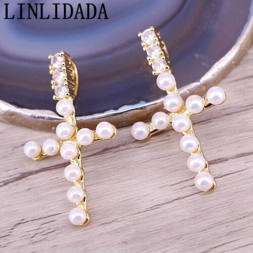New Style 10Pcs Gold Filled Micro pave cz pearl cross jewelry pendant necklace CZ zirconia pendant necklace