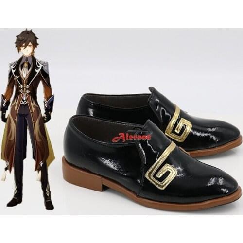 Genshin Impact Zhongli Cosplay Shoes PU Leather Shoes Men Halloween Carnival Shoes