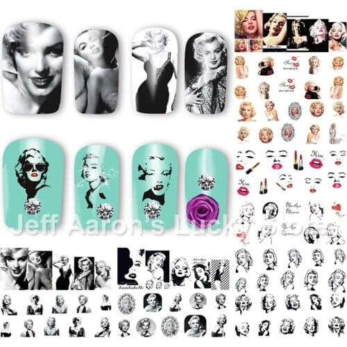 12PCS/lot beauty Marilyn Monroe water transfer nail art sticker decals for nails decoration accessoires manicure tools 8192