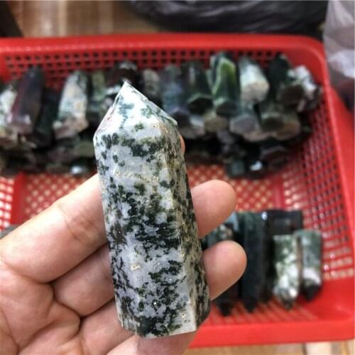 Polished Natural Moss Agate Quartz Crystal Healing Wand Points Aquatic agate Pencil Points