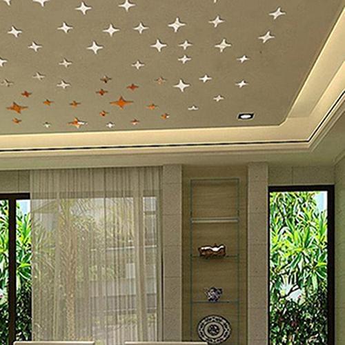 50Pcs Removable 3D Star Shape Mirror Effect Home Decor Wall Art Decals Stickers