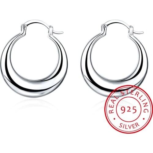 LEKANI Crescent Moon Round Creole Hoop Earrings for Women 925 Sterling Silver Statement Fine Jewelry Brincos Female Gifts