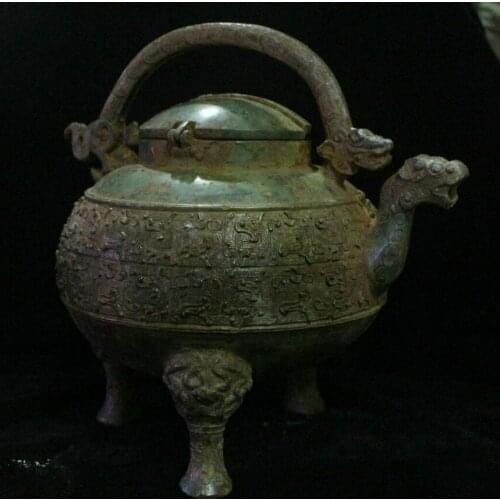 Old China Chinese Antique Bronze Ware Dynasty Beast Pot Flagon Statue Sculpture