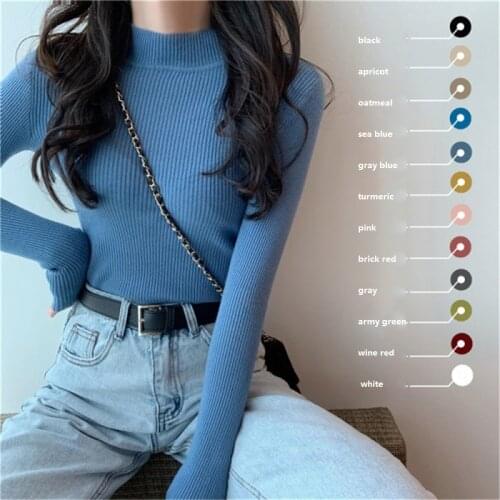 Sweater Korean Fashion Autumn New Style Tight-Fitting Half Turtleneck Shirt Slim Top With Knitted Pull WomenS Clothing