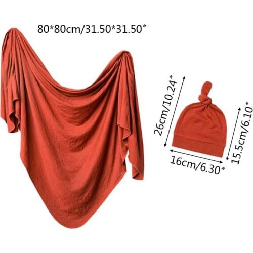 T5EC 2 Pcs Baby Receiving Blanket Hat Set Sleepsack Swaddle Wrap Tail Knotted Beanies Headwrap Kit for Newborn Infant Props