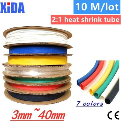 10 Meters/Lot 5mm 6mm 8mm 10mm Red Blue Green Yellow White Clear Black Heat Shrink Tube Heatshrink Tubing Sleeving Wrap Kits DIY