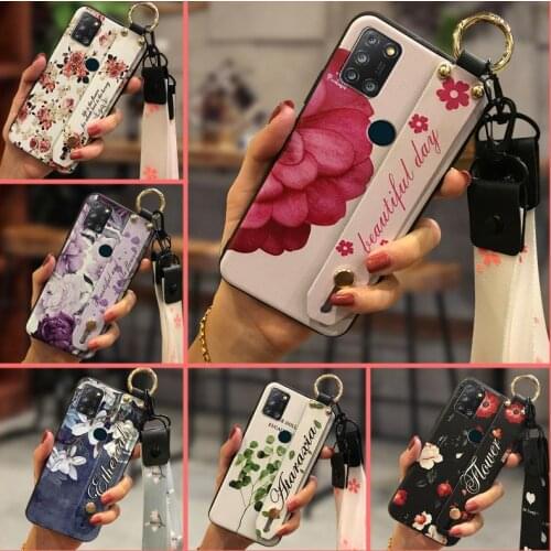 Wristband Shockproof Phone Case For Alcatel 3X 2020/3X 4CAM Anti-knock Wrist Strap Soft Case Flower