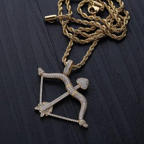 Hip Hop AAA CZ Stones Bling Ice Out Cupid Arrow Pendants Necklace for Men Rapper Jewelry Drop Shipping