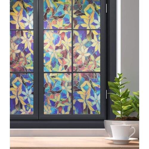 Stained Glass Window Film Privacy Static Cling Decorative Glass Film Magnolia Pattern Window Covering Blackout Film