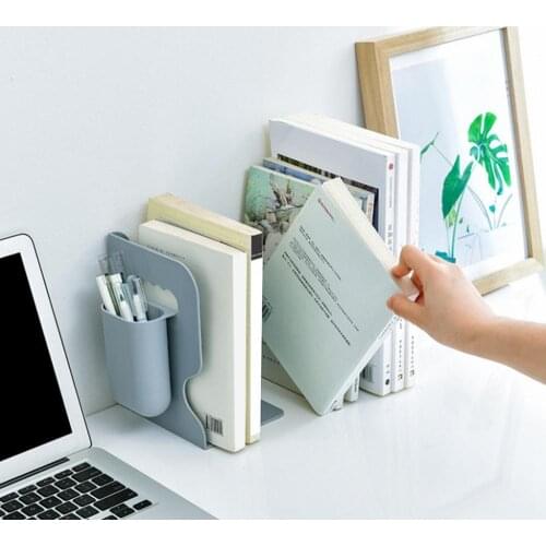 Retractable Student Book Desktop Storage Rack Bookshelf Bookend with Pen Holder