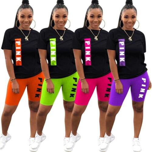 ZOOEFFBB Plus Size Letter Two Piece Outfits for Women Cute Pink Clothing T Shirt Shorts Sweat Suit Lounge Wear Matching Sets