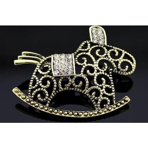 Decoration Garment Accessories Retro Rhinestone Hollow Animal Toy Hobbyhorse Cockhorse Brooch Pin