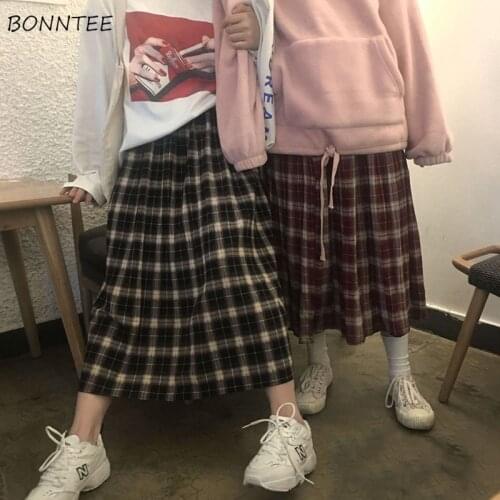 Skirts Women Preppy Girls Loose All-match Popular Elastic Waist New Arrival Plaid Korean Style Lovely Ins College Mujer Leisure