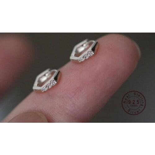 HI MAN S925 Sterling Silver INS Small Cute Hexagonal Stud Earrings Women Fashion Charm Student Jewelry Wholesale