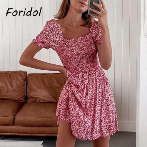 Foridol Off The Shoulder Print Boho Beach Sundress Women Mini Summer Dress Flower Holiday Casual Vestidos 2021 Women Clothing