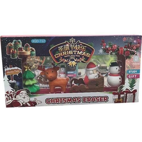 1Set Creative Cute Cartoon Santa Claus Christmas Tree Deer Snowman Shape Pencil Erasers, School Reward Supplies Kids Stationary