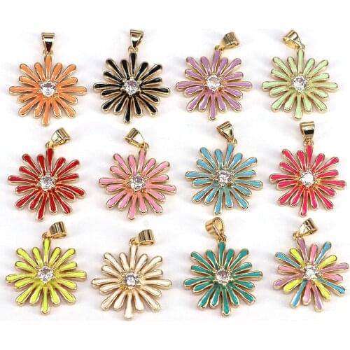 10Pcs,Fashion Enamel Colorful Daisy Flower Shape Pendant, Gold Color Daisy Flower Charm,Enamel Pendant,Enamel Jewelry