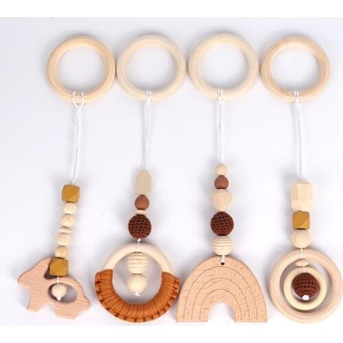 4 pieces/set Wooden Baby Rattle Toys Gym Play Rack Hanging Decor Ornaments Kids Room Hanging Pendant Decoration Best Gifts