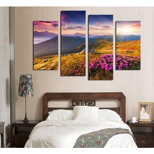 4 Pieces Modern Wall Painting Flowers Mountain Landscape Home Wall Art Picture Paint on Canvas Prints Modular Picture F18870