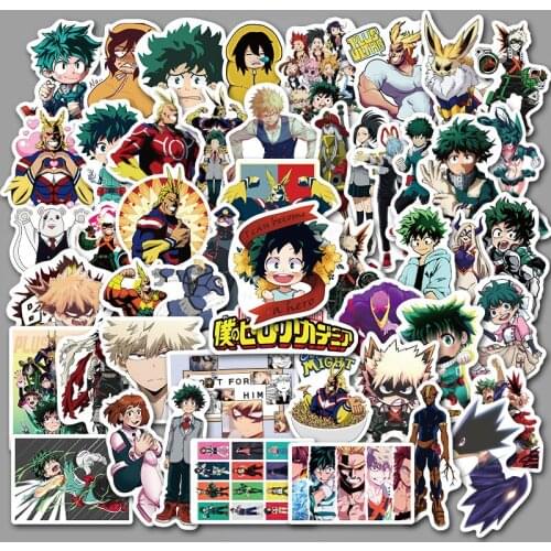 50 Pcs Japan Anime My Hero Academia Notebook Sticker Waterproof Motorcycle Water Cup Stickers Midoriya Izuku Cute Gift