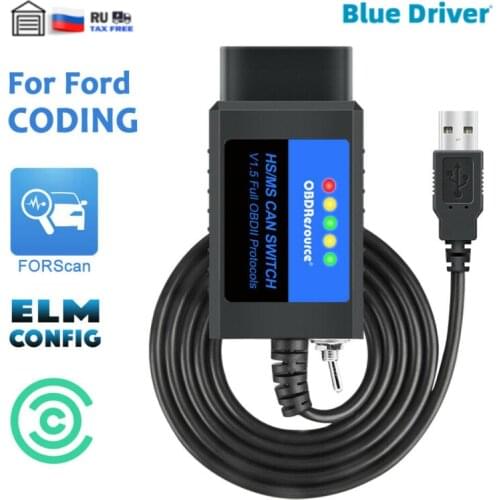BlueDriver ELM327 USB V1.5 FORScan For Ford Coding ELMconfig FoCCCus OBD2 Adapter With HS/MS CAN Switch F150 F250 F350 F450
