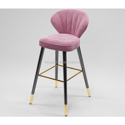 Bar Stool Modern Minimalist Bar Back Chair High Foot Home Reception Light Luxury Wrought Iron Bar Chair