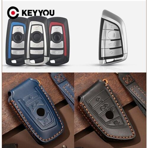 KEYYOU Leather Car Styling Key Case For BMW E90 E60 E70 E87 1 3 5 6 Series M3 M5 X1 X5 X6 Z4 Protector Key Cover Auto Accessory