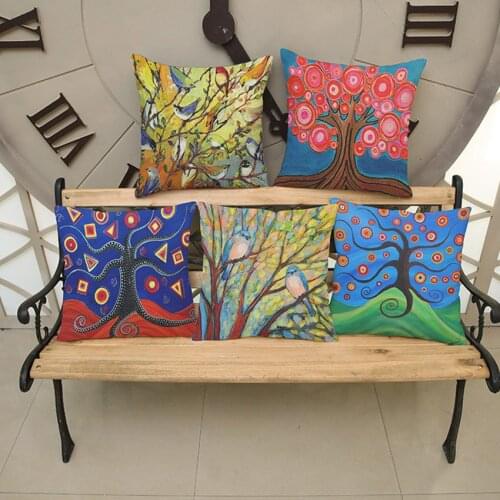Life Tree Cushion Pillow Cover Oiling Painting Geometrics Trees Decorative Sofa Pillow Case Abstract Art Room Decoration Cushion